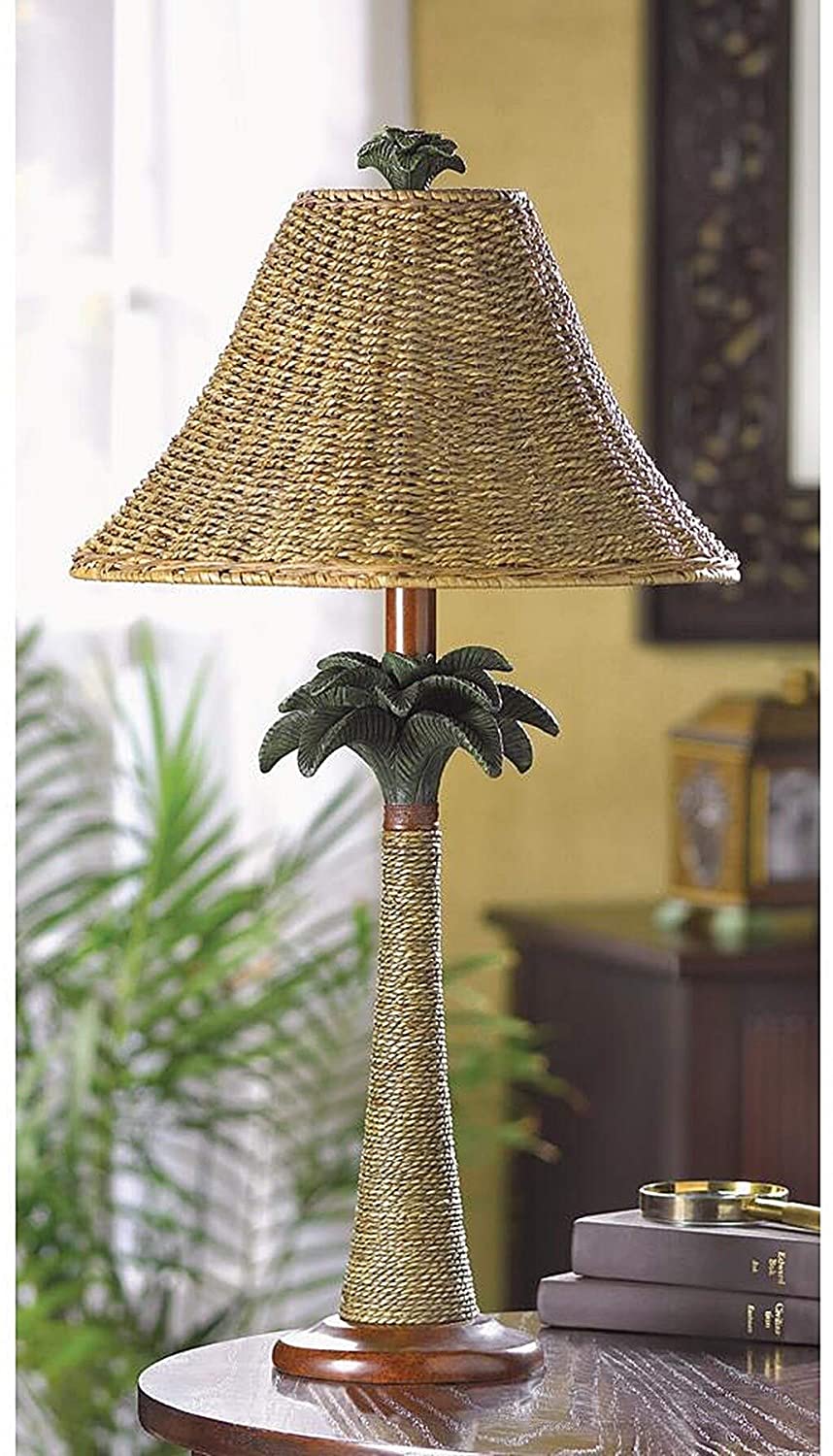 Modern Brown Polyresin Rattan Base Woven Shade Palm Table