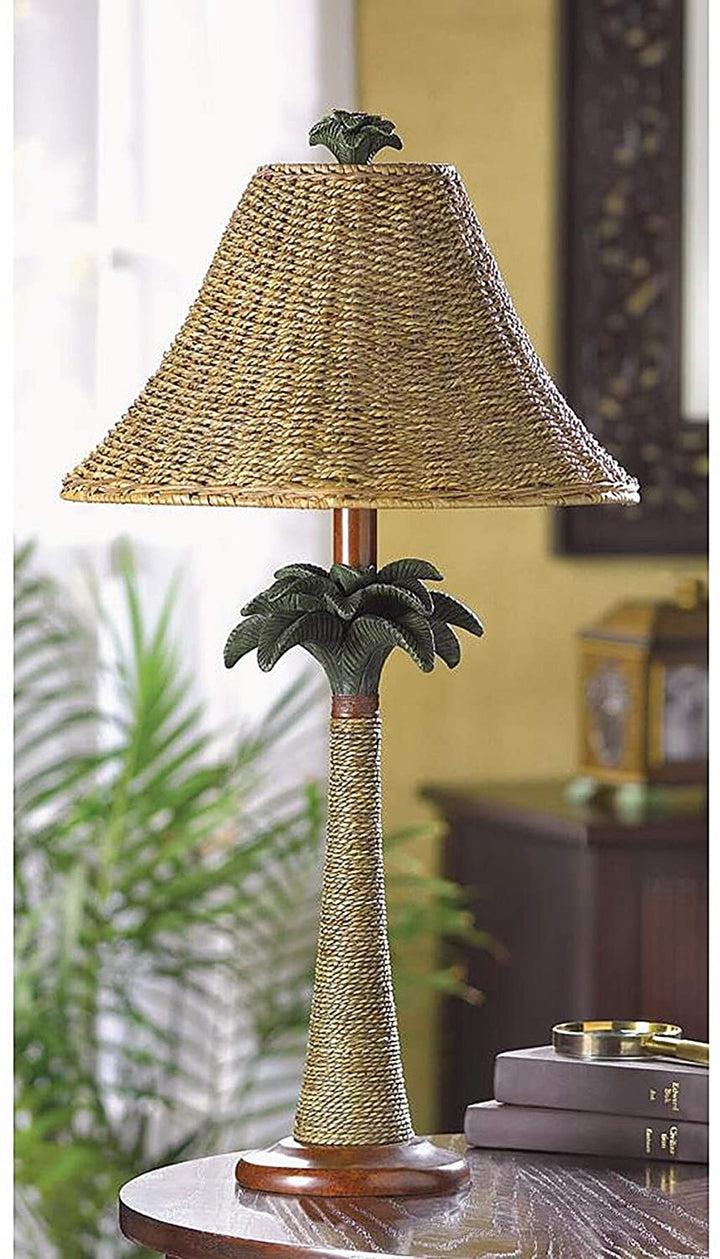 Modern Brown Polyresin Rattan Base Woven Shade Palm Table