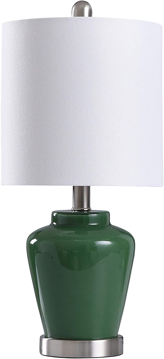 High Gloss Green Glass Ginger Jar Accent Lamp Silver
