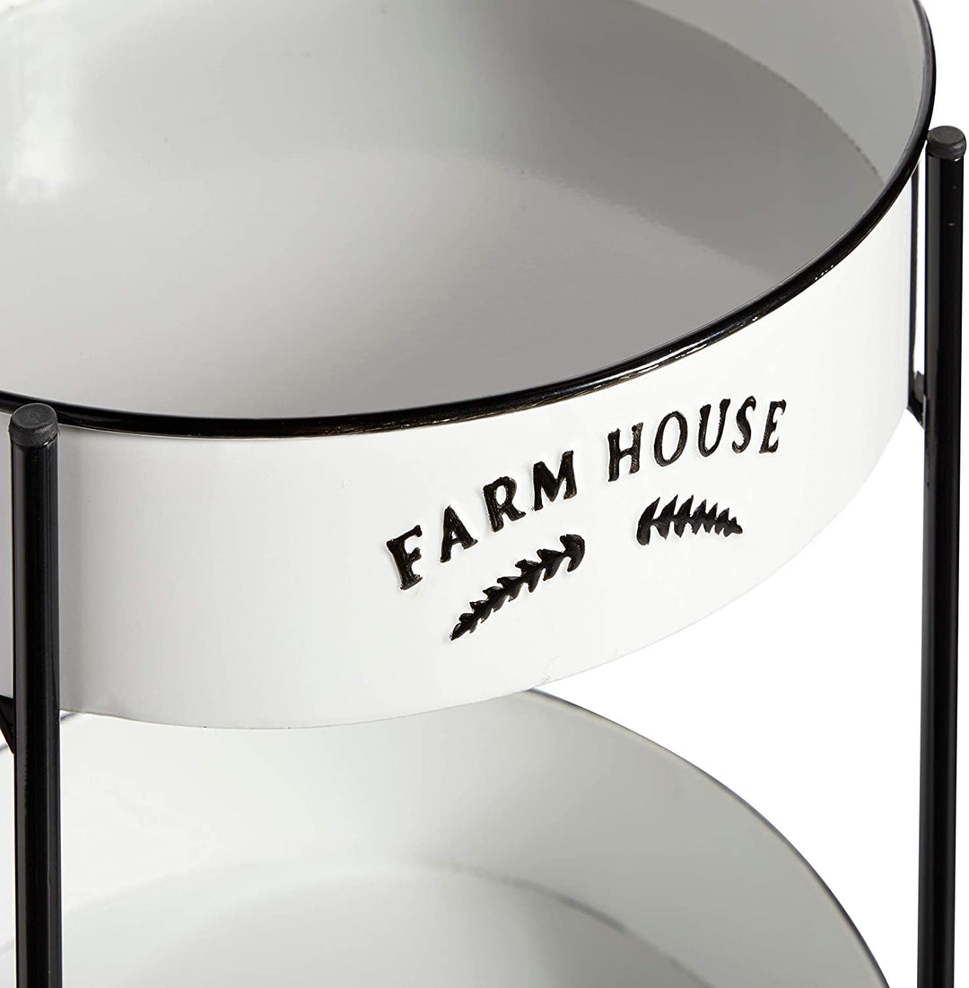 Round Black White 3 Tier Metal Cart Farmhouse Detail 17" X 35" 16 X 34round Iron - Diamond Home USA