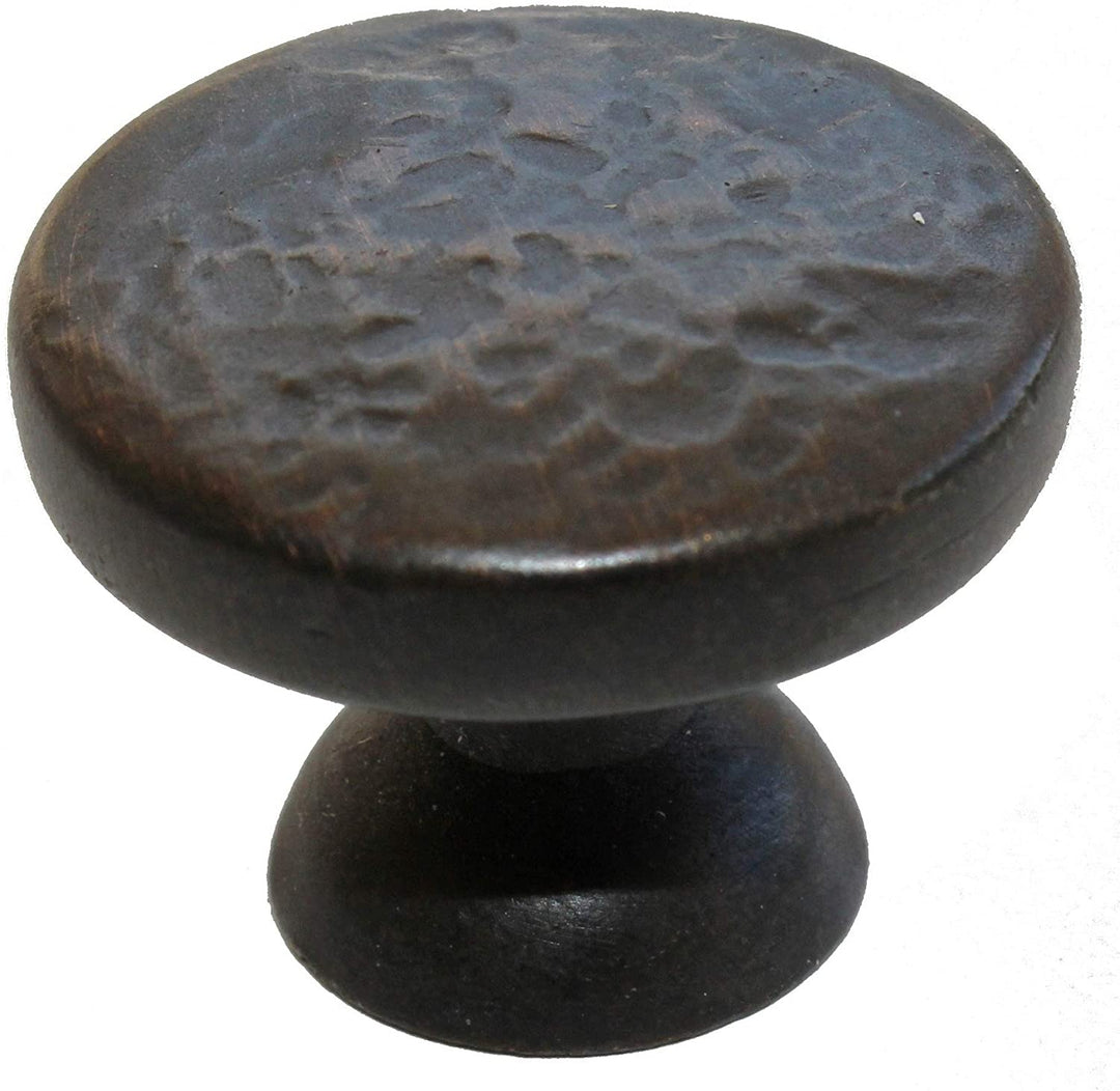 5 Pack 1 1/8 Rubbed Bronze Round Hammered Cabinet Knobs