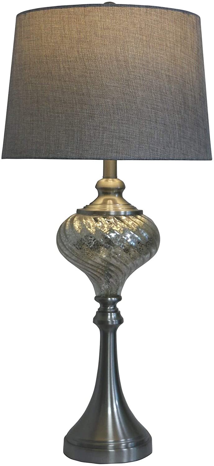 30 Brushed Steel Mercury Glass Table Lamp Silver