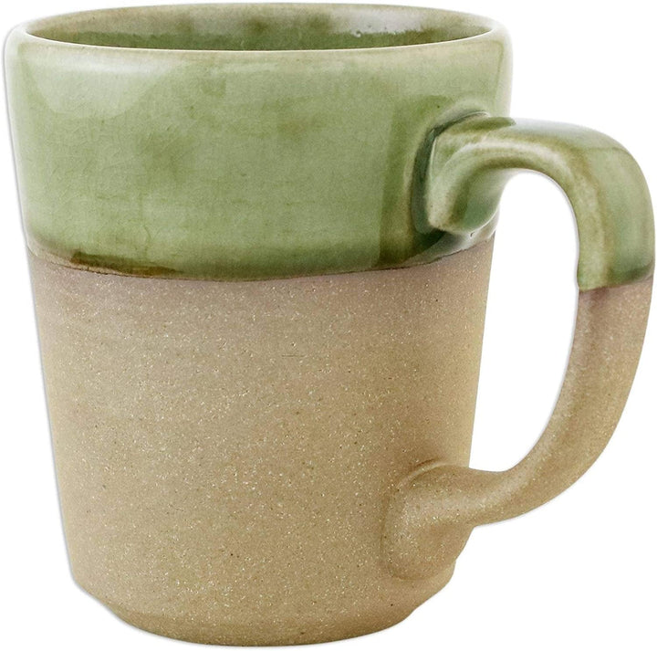 MISC Handmade Green Ceramic Mug (Thailand) Solid Classic 1 Piece Microwave Safe