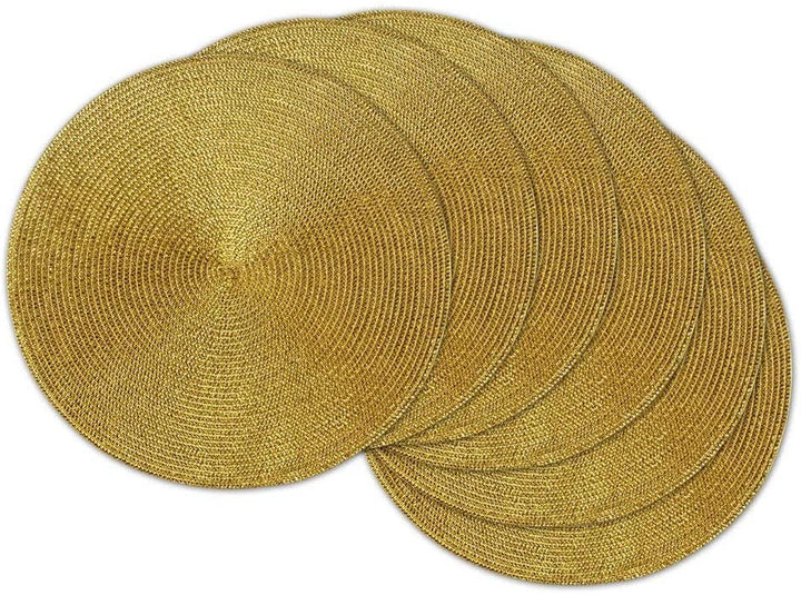 Metallic Gold Round Woven Placemat (Set 6) Modern Contemporary Plastic - Diamond Home USA