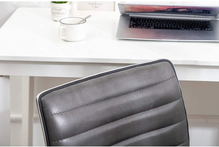 Swivel Mid Back Armless Ribbed Designer Task Chair Leather Soft Upholstery Office Gray Grey Transitional Chrome Adjustable Height - Diamond Home USA