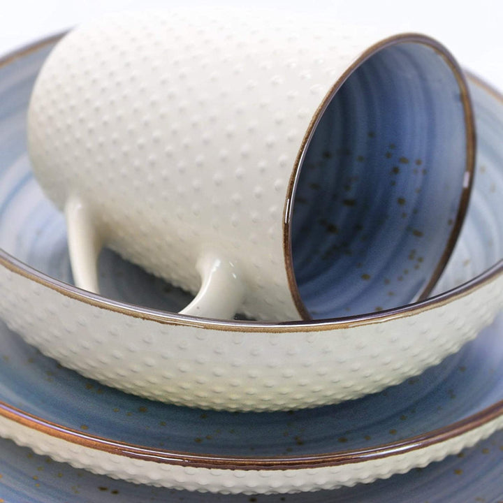 Embossed Dot Two Tone 16 Piece Dinnerware Set Powder Blue Textured Casual Round Stoneware 16 Piece Microwave Safe - Diamond Home USA