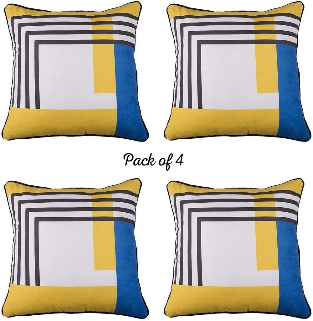 Scandi Geometric Stripes Throw Pillow Cover (Set 4) Yellow Stripe Modern Contemporary Polyester Set 3 More Removable - Diamond Home USA