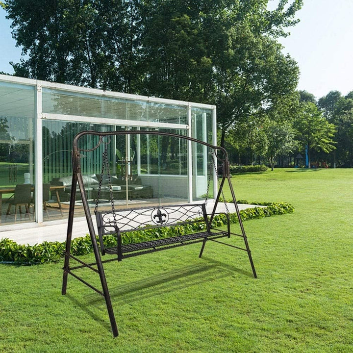 51" Flat Tube Double Swing Chair Thick Back Line Black Western Iron Weather Resistant - Diamond Home USA