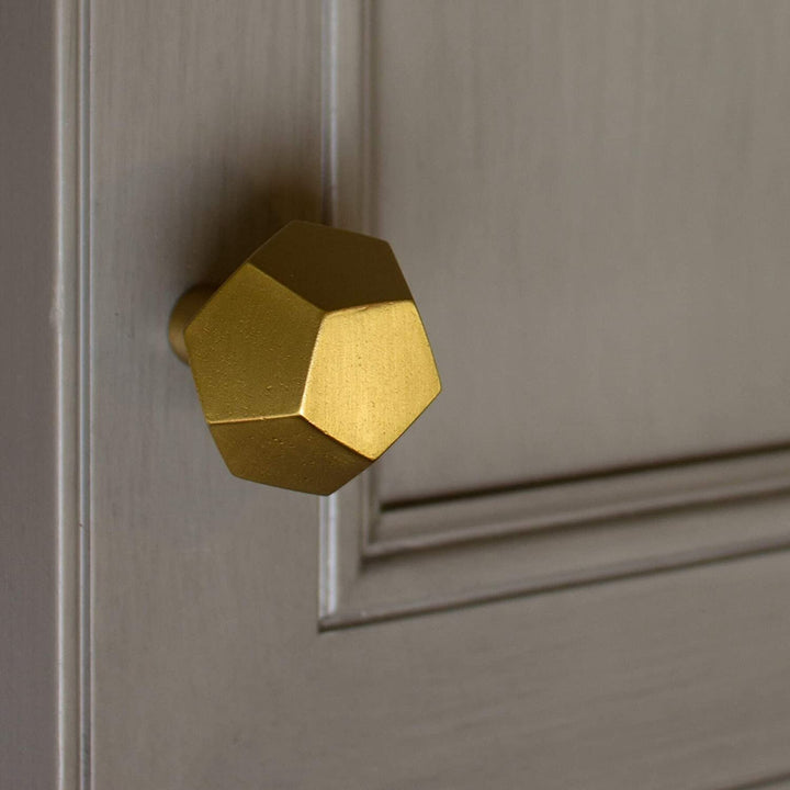 10 Pack 1 1/2 Inch Solid Faceted Cabinet Knob Satin Gold Modern Contemporary Zinc Finish - Diamond Home USA