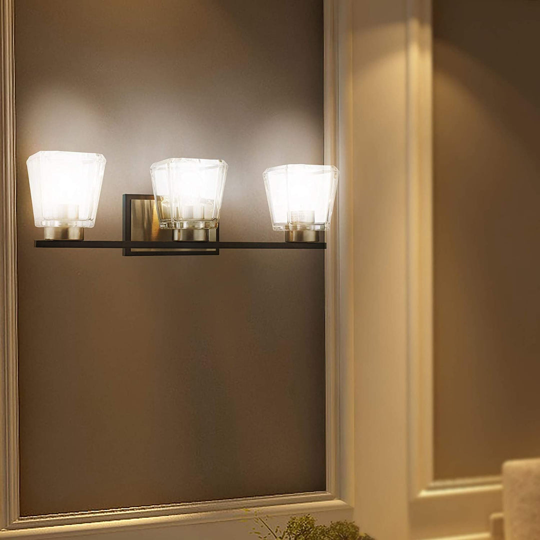 Matte Black+Brushed Nickel 3 Light Clear Crystal Shade