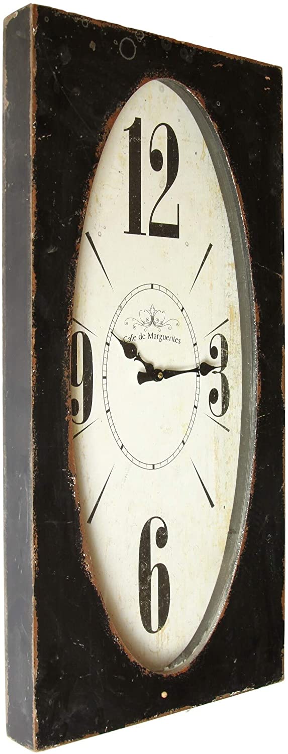 Home Decor Speakeasy Spokes Wall Clock Black White Transitional Rectangular Metal Minute Hand Numerical Display Second - Diamond Home USA