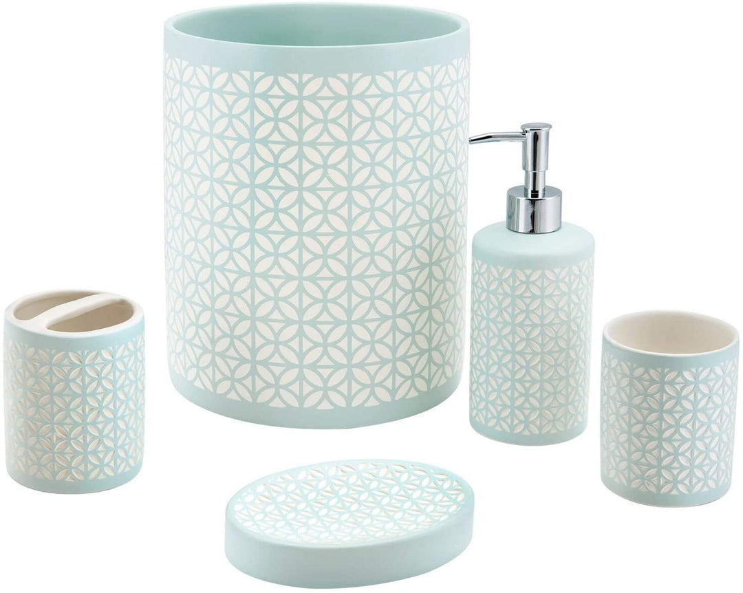 Toothbrush Holder Aqua Blue Motif Ceramic - Diamond Home USA