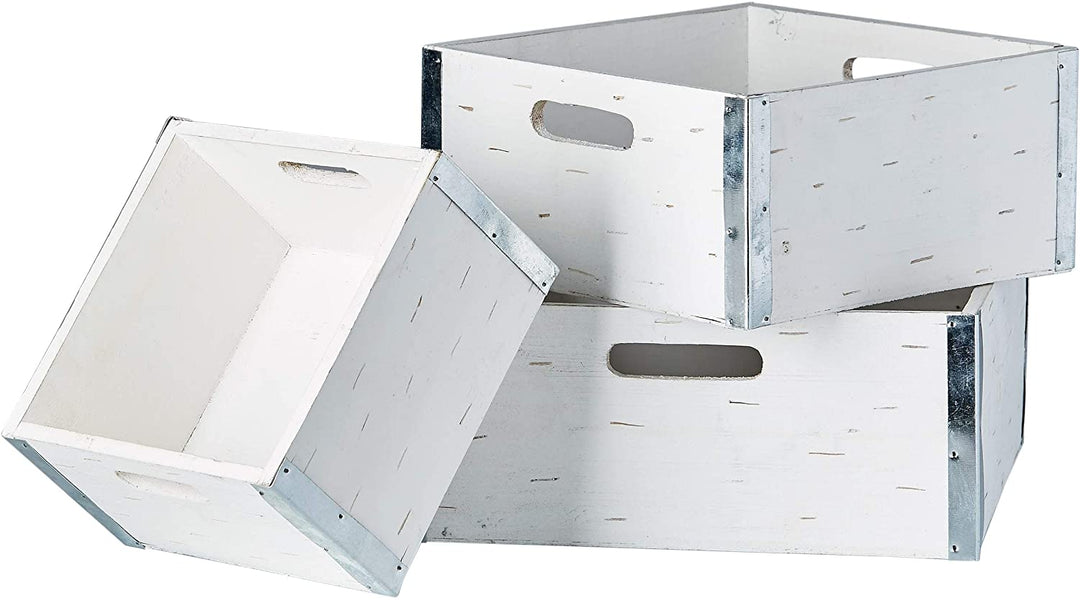 Different Sized Wooden Crate Set 3 White Ivory Off/White