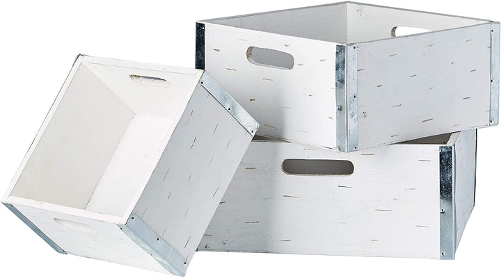 Different Sized Wooden Crate Set 3 White Ivory Off/White