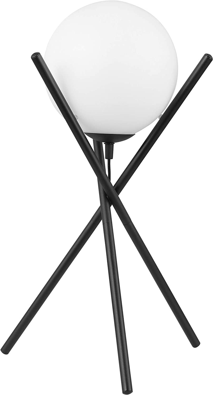 Table Lamp W/Black Finish Opal Glass Shade Modern