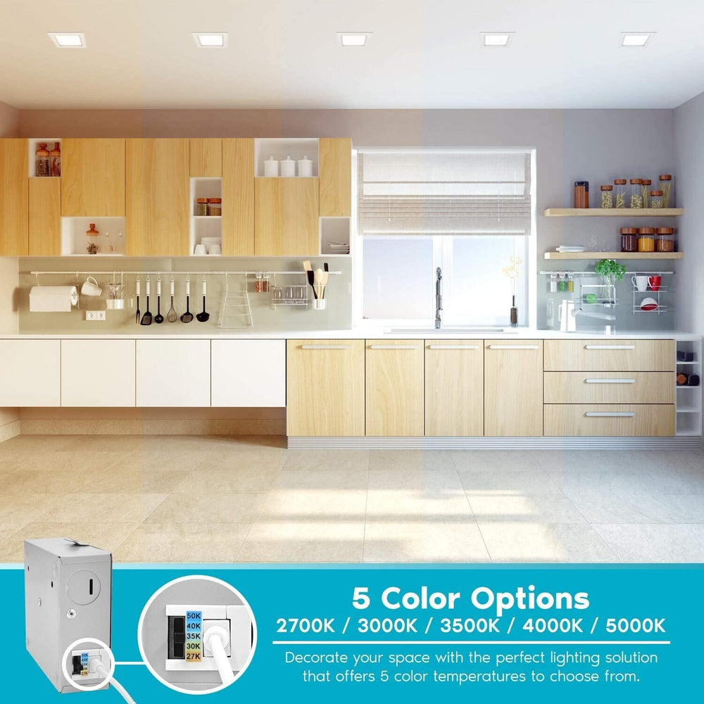 6" Square Led Recessed Lighting Color Temperature Selectable / 4 Pack White Modern Contemporary Metal Dimmable Retrofit - Diamond Home USA