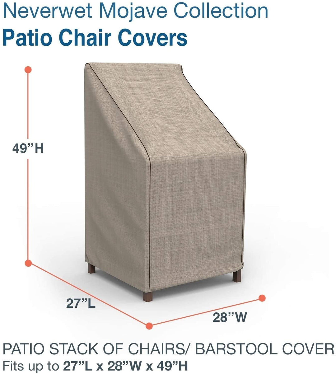 Patio Stack Chairs/Barstool Cover Mojave Black Ivory 49" h X 28" w 27" deep Color Polyester