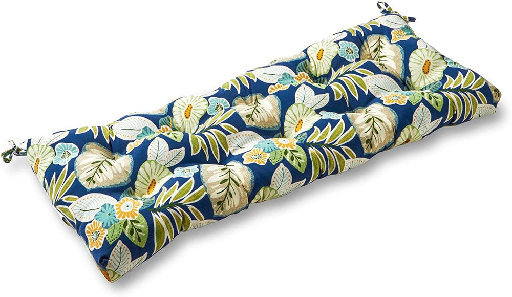 17 inch X 44 inch Outdoor Swing/Bench Cushion Blue Color Floral Traditional Transitional Fabric Polyester Fade Resistant Uv Water
