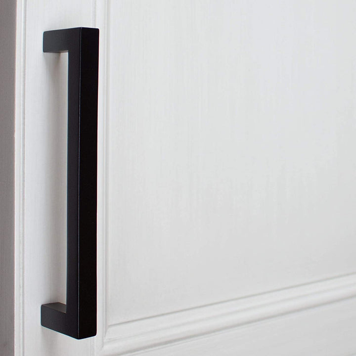 5 Pack 5 inch Center Solid Square Bar Pull Black Modern Contemporary Metal Matte - Diamond Home USA