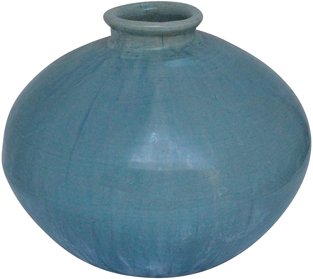 Living Green Vintage Flat Round Vase 12 Inch Tall Ceramic