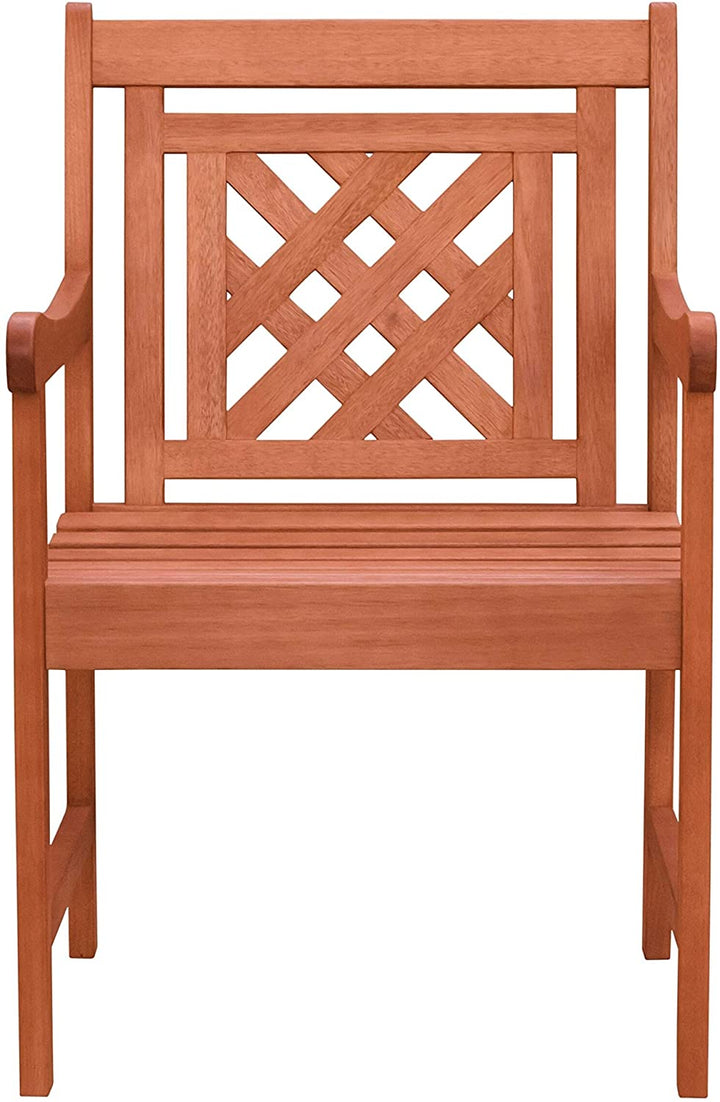 Outdoor Patio Plaid Eucalyptus Dining Armchair Brown Country Rubbed Weather Resistant - Diamond Home USA