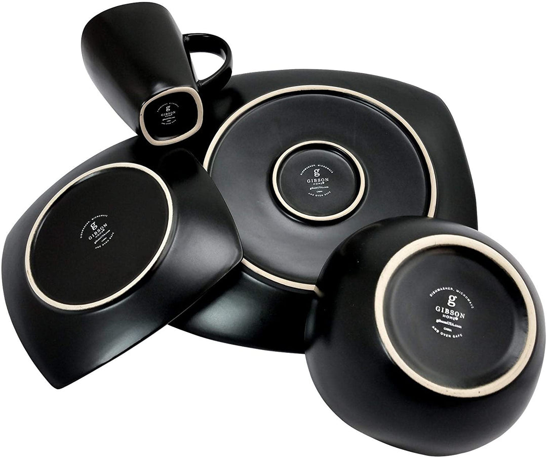 Modern 16 Piece Squared Dinnerware Set Blue Solid Casual Square Stoneware Microwave Safe - Diamond Home USA