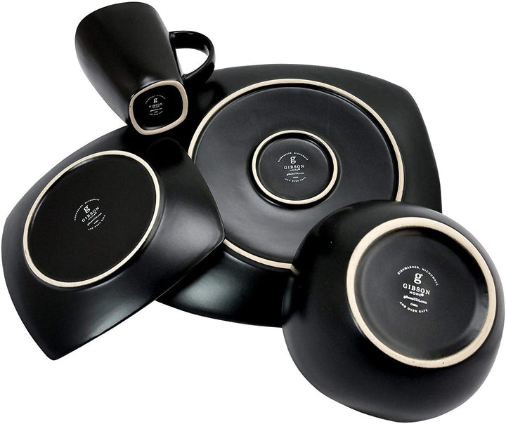 Modern 16 Piece Squared Dinnerware Set Blue Solid Casual Square Stoneware Microwave Safe - Diamond Home USA