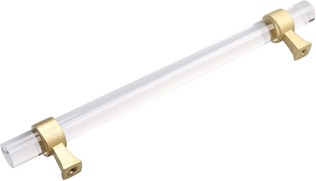 5 Pack 6 1/4 Center Clear Acrylic Satin Gold Pulls Modern Contemporary Finish