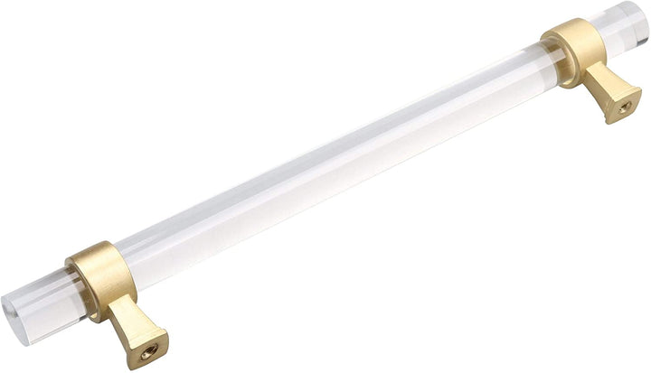 5 Pack 6 1/4 Center Clear Acrylic Satin Gold Pulls Modern Contemporary Finish