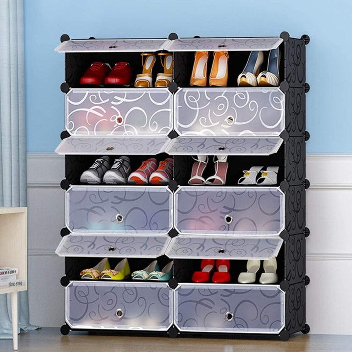 MISC 12 Cubic Pp Shoe Cabinet Portable Shoes Rack Storage Organizer Black Plastic Frosted Stacking