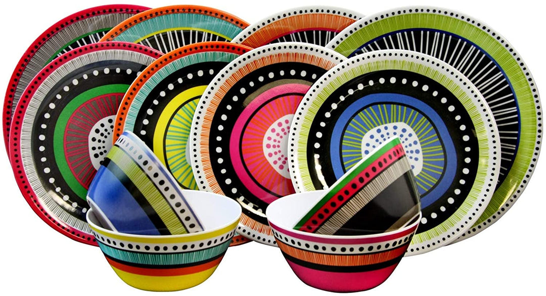 12 Piece Dinnerware Set 4 Assorted Colors Color Geometric