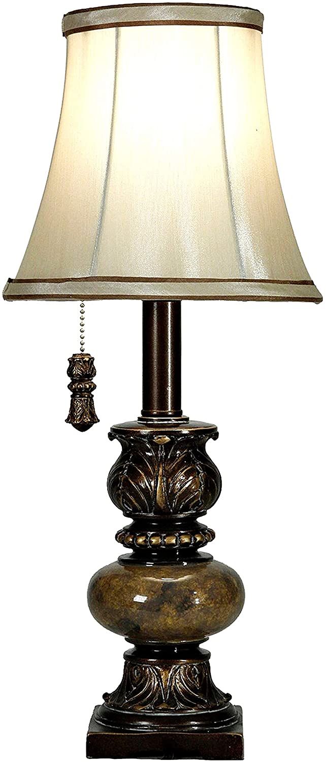 Accent Marble Table Lamp Pull Chain Ivory Fabric Shade