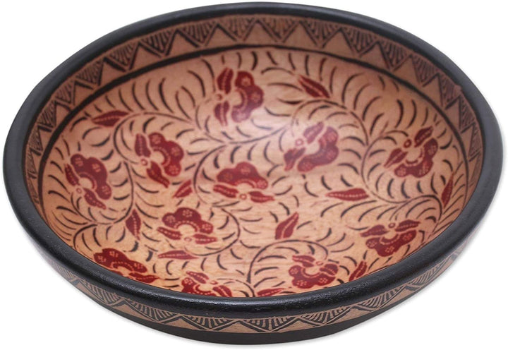 Handmade Lok Flowers Wood Decorative Bowl (Indonesia) Red Modern Contemporary