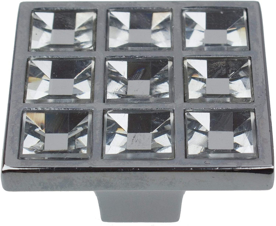 5 Pack 1 1/2 Square K9 Crystal Cabinet Knobs Polished Chrome