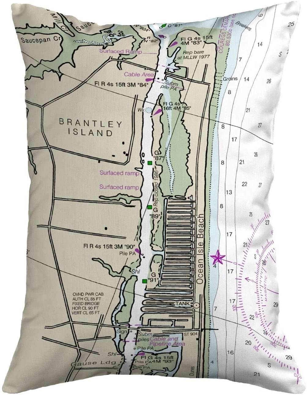 Ocean Nc Nautical Map Noncorded Pillow 11x14 olor Graphic
