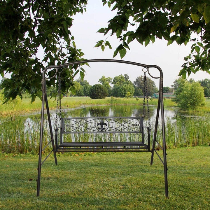 51" Flat Tube Double Swing Chair Thick Back Line Black Western Iron Weather Resistant - Diamond Home USA