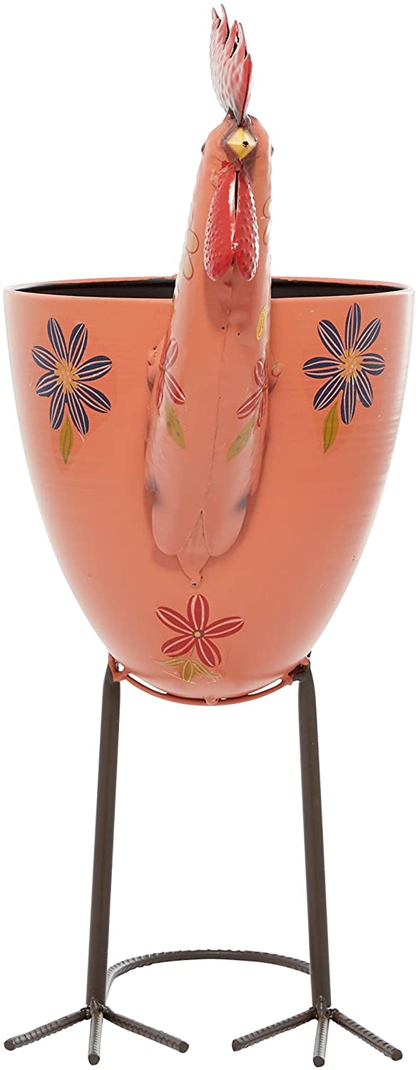 Metal Rooster Planter Outdoor Plants Stand 20" Pink 19 X 8 20 - Diamond Home USA
