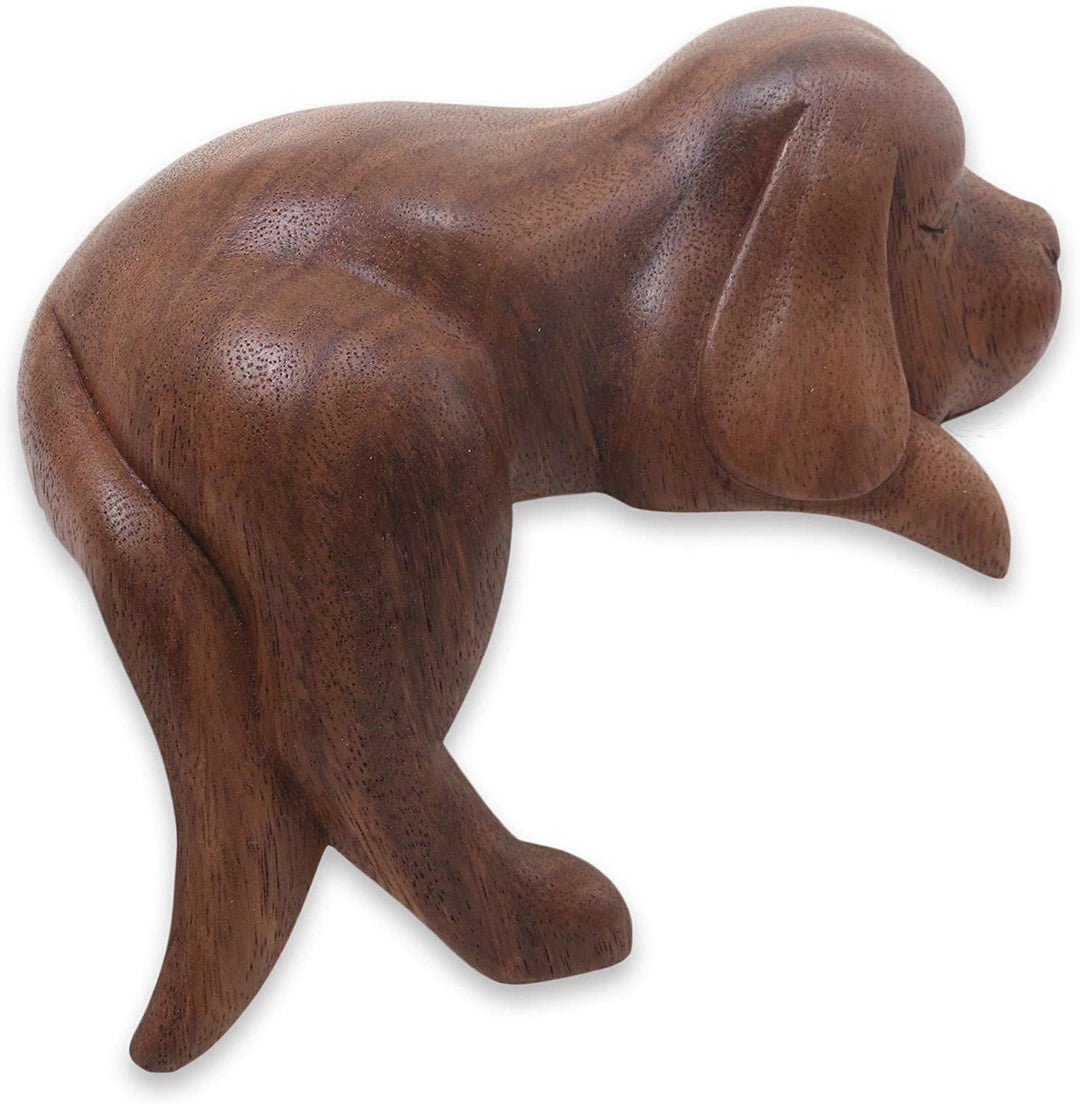 MISC Handmade Wood Sculpture Sleepy Spaniel (Indonesia) Brown