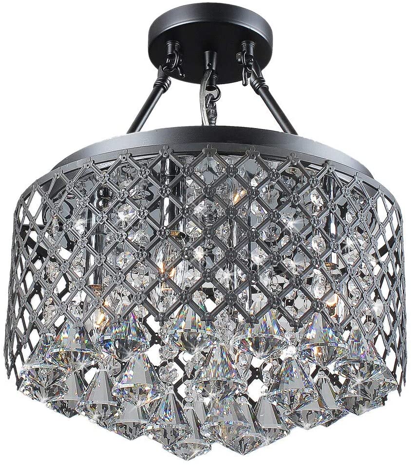 4 Light Semi Flush Mount Fixture Modern Contemporary Glass Metal Energy Efficient