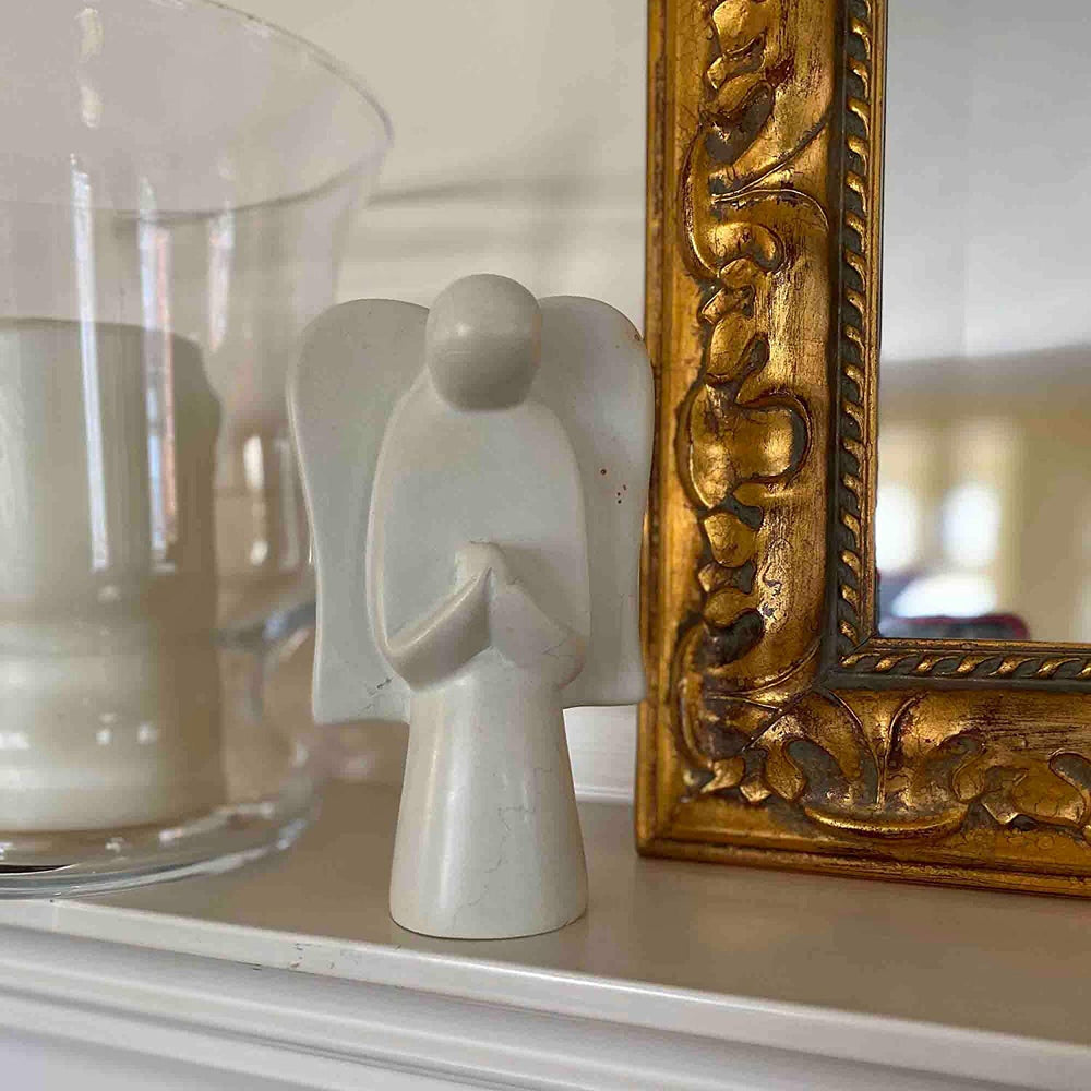 Praying Angel Natural Stone Figurine Off/White Classic Handmade - Diamond Home USA