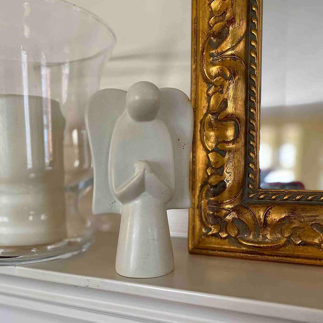Praying Angel Natural Stone Figurine Off/White Classic Handmade - Diamond Home USA