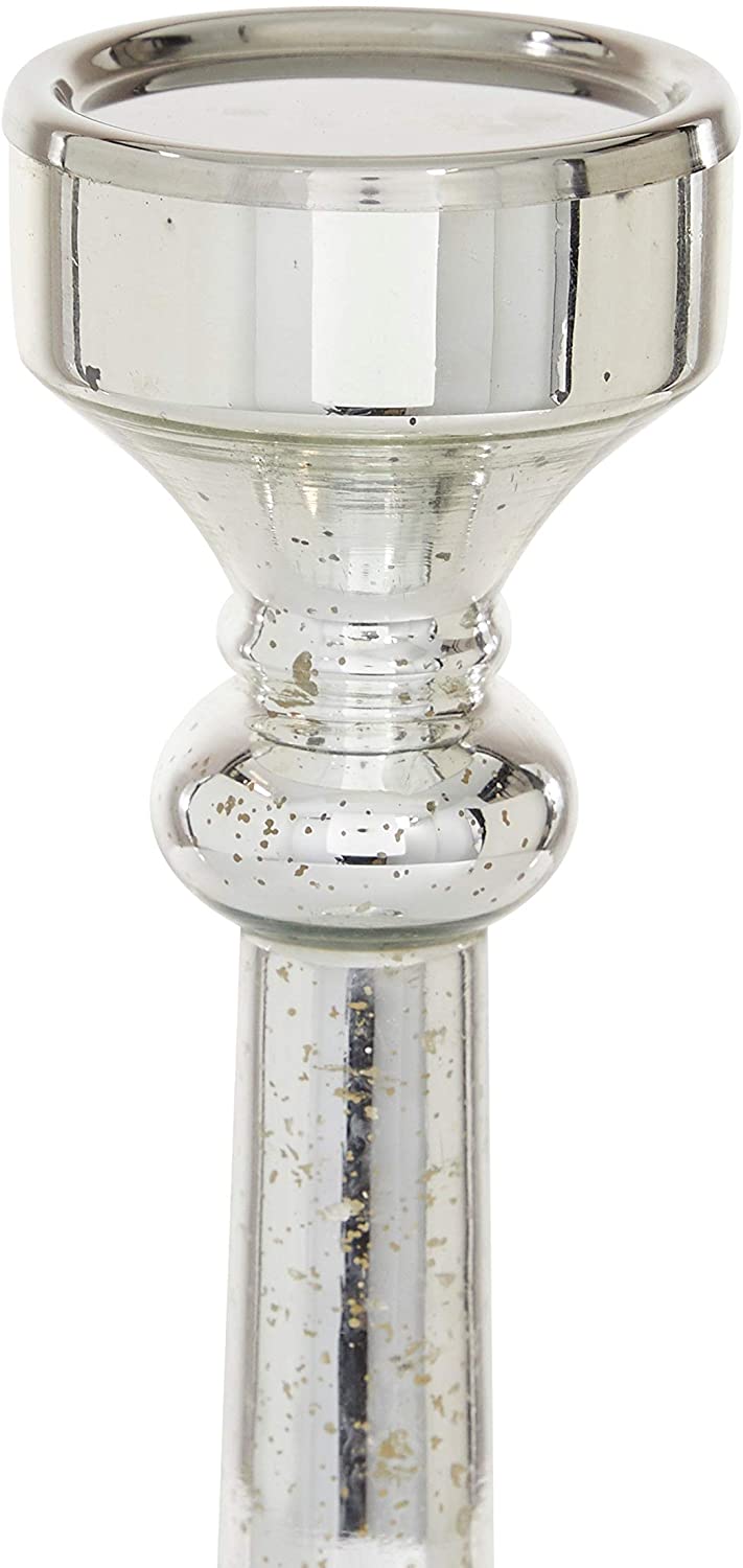 Tall Silver Mercury Glass Candle Holders Set 3 12" 16" 19" 6 X 19 - Diamond Home USA