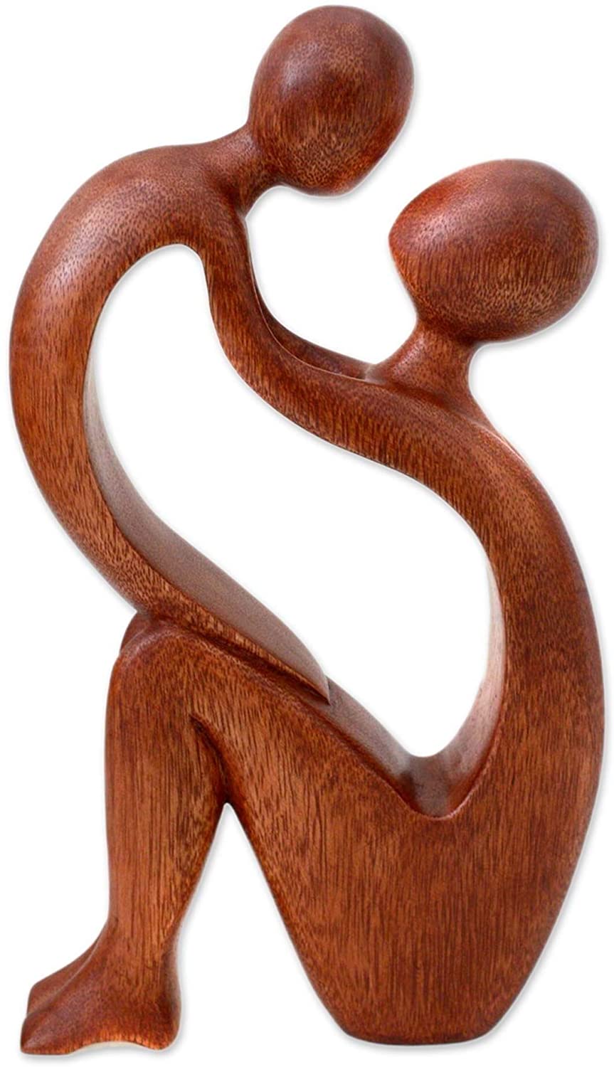 Wood Statuette I Adore You (Indonesia) Brown Antique Handmade