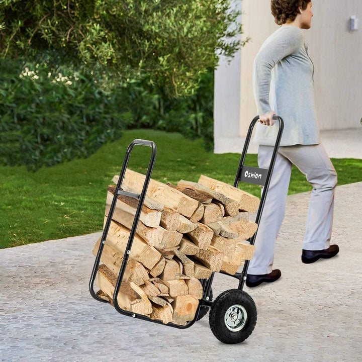 Firewood Cart Large Wheels Fireplace Log Rolling Caddy