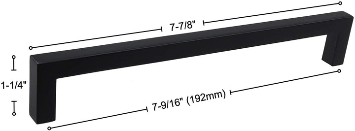 25 Pack 7 9/16 inch Center Solid Square Bar Pull Black Modern Contemporary Metal Matte