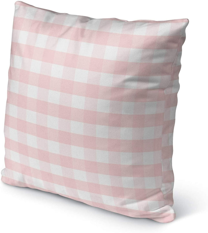 Rose Gingham Dream Indoor|Outdoor Pillow by 18x18 Pink Plaid Modern Contemporary Polyester Removable Cover