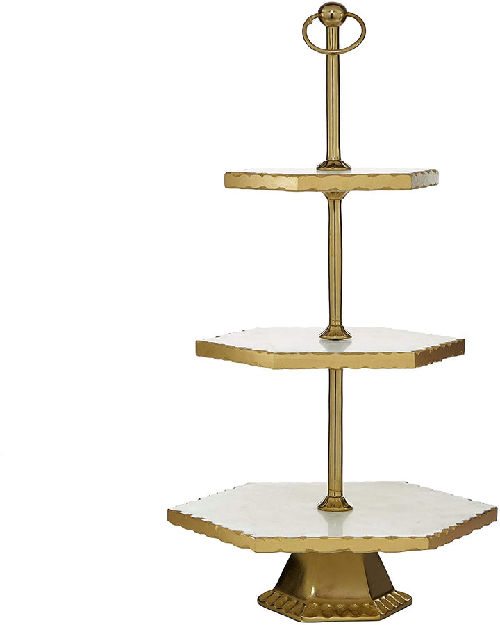 Hexagon 3 Tier Gold White Marble Tray Stand 2" X 23" 2 X
