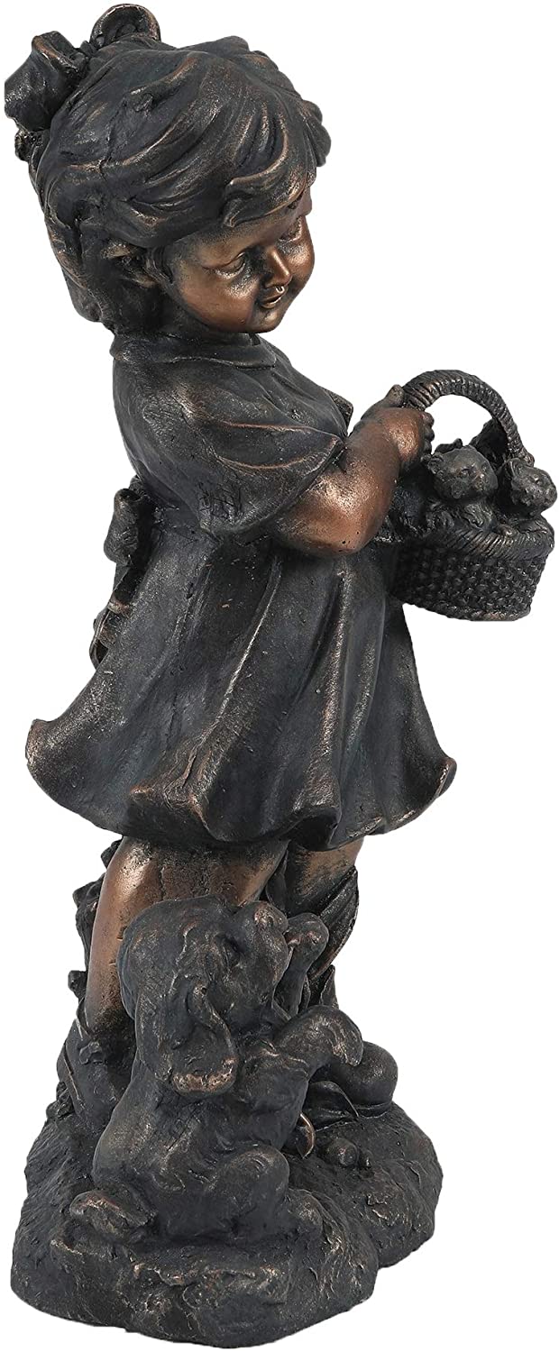 Bronze Mgo Girl Bunny Garden Statue Brown Traditional Magnesium Oxide Handmade - Diamond Home USA