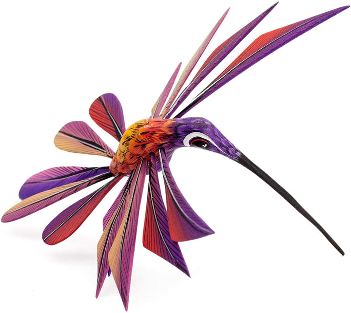 Handmade Copal Wood 'Purple Hummingbird' Alebrije Sculpture (Mexico) Black Purple Red White Yellow - Diamond Home USA