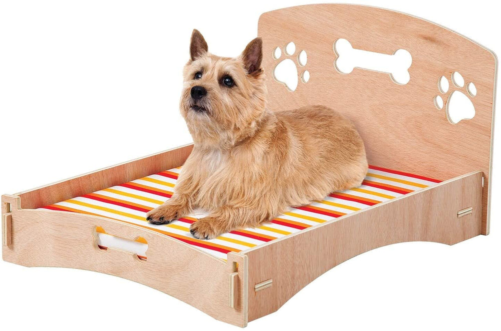 Wooden Bone Paw Design Sofa Cat Dog Bed Removable Cover Small Color Stripe Fashion Rectangle Wood - Diamond Home USA